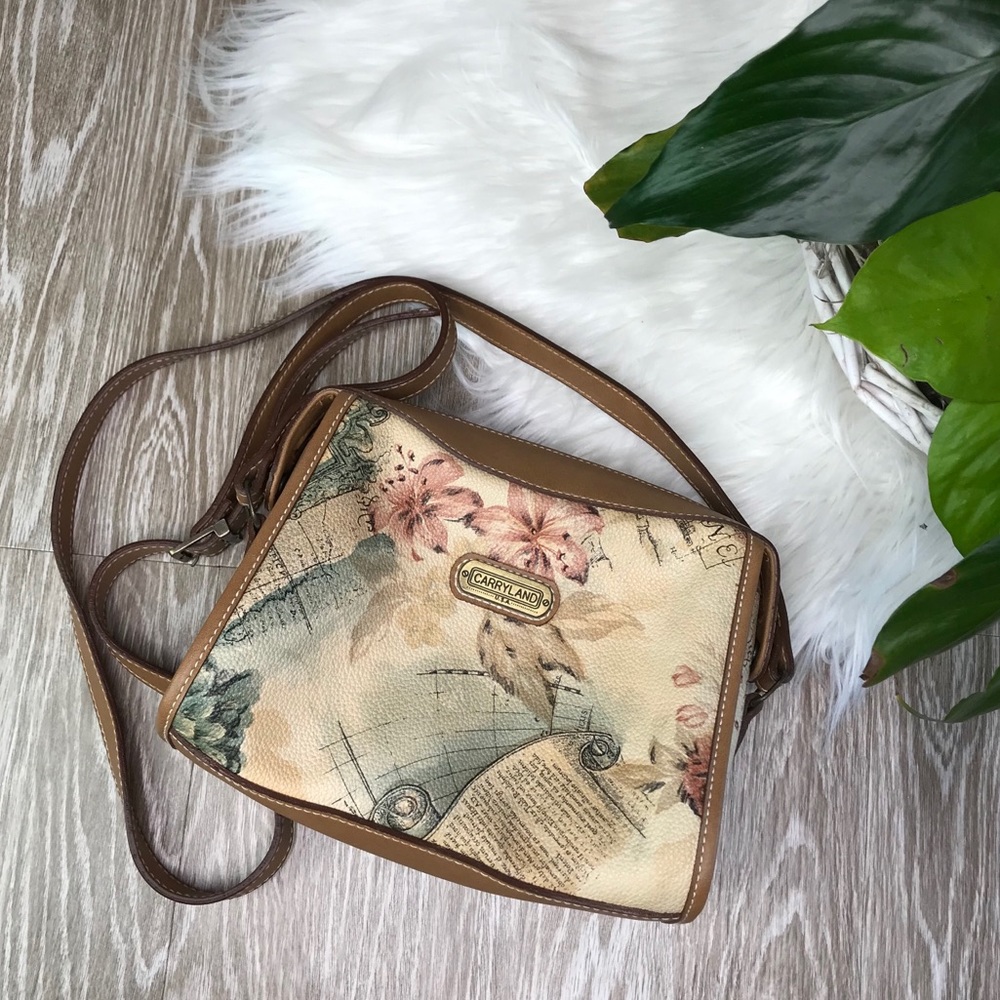 Carryland USA Floral & Maps Print Crossbody Purse